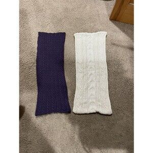 Lot of 2 knitted eternity scarves cream ivory with gold thread / purple